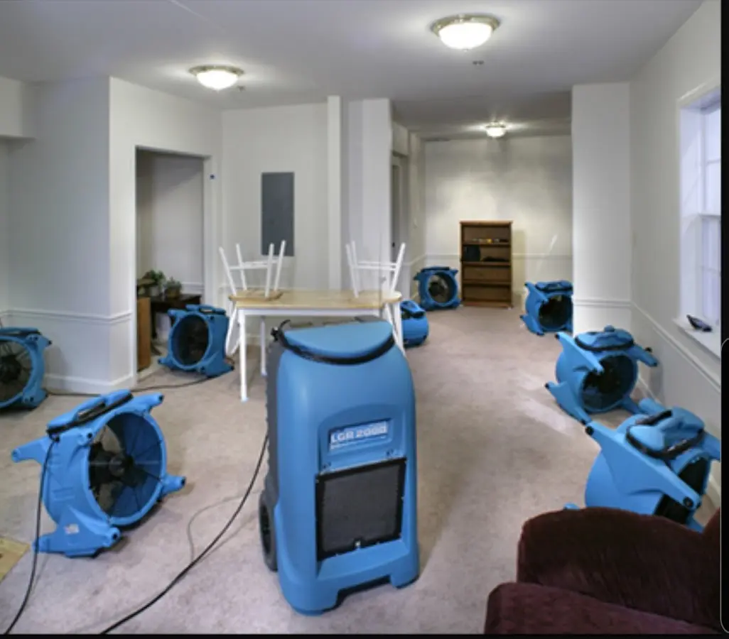 Air movers and dehumidifier setup for Water Damage Restoration in Wailuku